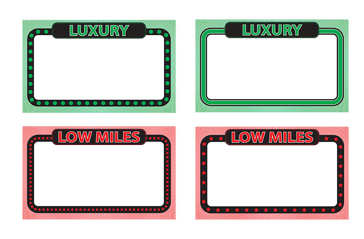 Collage of used car sale signs that are included in the offer.