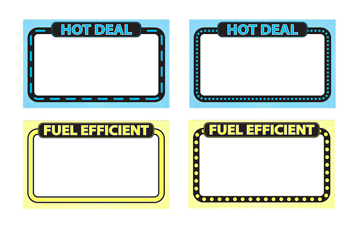 Collage of used car sale signs that are included in the offer.